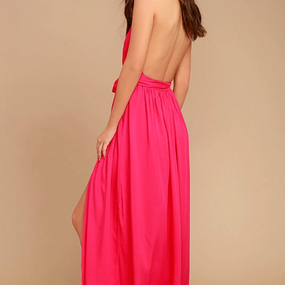 Lulus - Magical Movement Hot Pink Wrap Maxi Dress - Size: S - Picture 2 of 7